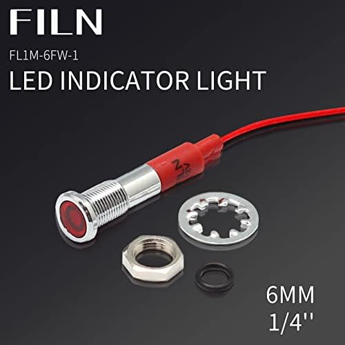FILN 5 PCS 6 ממ 12 וולט מחוון LED אור מיני אטום למים IP67 מנורת אות טייס אדום ירוק בצבע כחול בצבע כחול לבן [[שחור